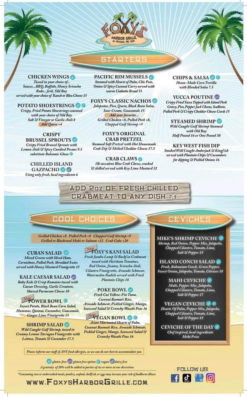 Foxy's - Saint Michaels, MD menu_pic