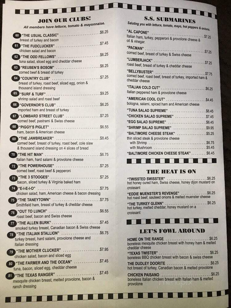Taneytown Deli & Sandwich Shopp - Catonsville, MD menu_pic
