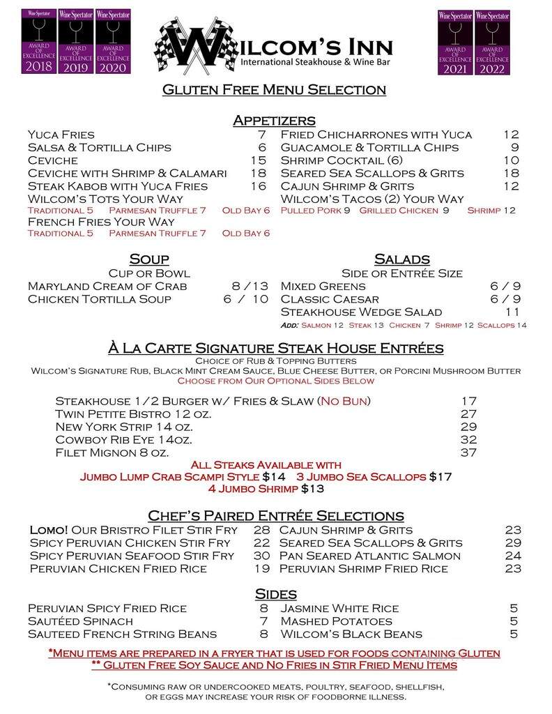 Wilcoms Inn - Monrovia, MD menu_pic