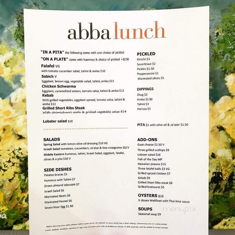 Abba - Orleans, MA menu_pic