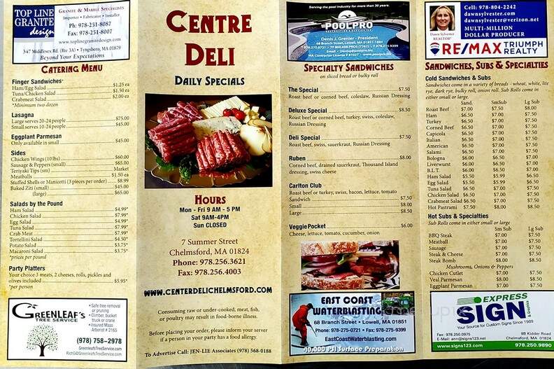 Center Deli - Chelmsford, MA menu_pic