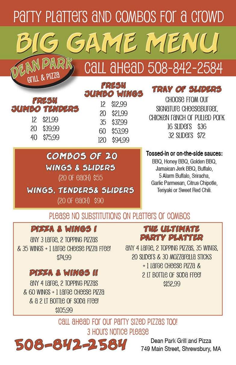 Dean Park Pizza - Shrewsbury, MA menu_pic