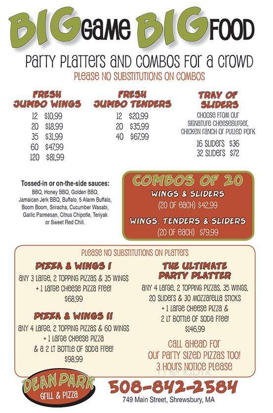 Dean Park Pizza - Shrewsbury, MA menu_pic
