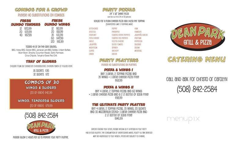 Dean Park Pizza - Shrewsbury, MA menu_pic