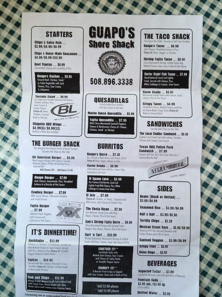El Guapo's Taqueria - Brewster, MA menu_pic