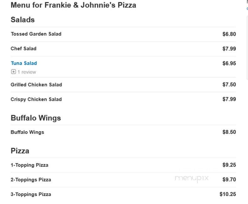 Frankie & Johnnie's Pizza - Springfield, MA menu_pic
