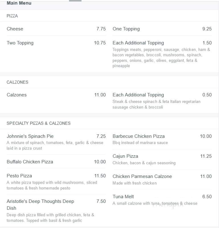 Johnny's Pizza & Smokehouse - Newton, MA menu_pic