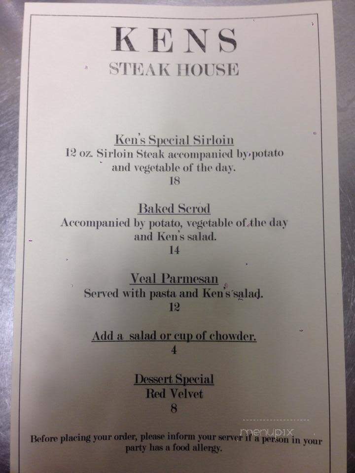 Ken's Steak House - Framingham, MA menu_pic