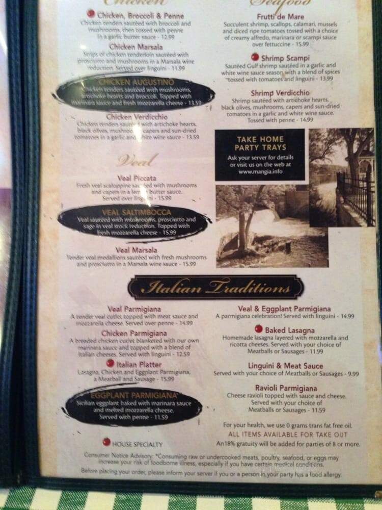 Mangia Mangia Italian Kitchen - Billerica, MA menu_pic