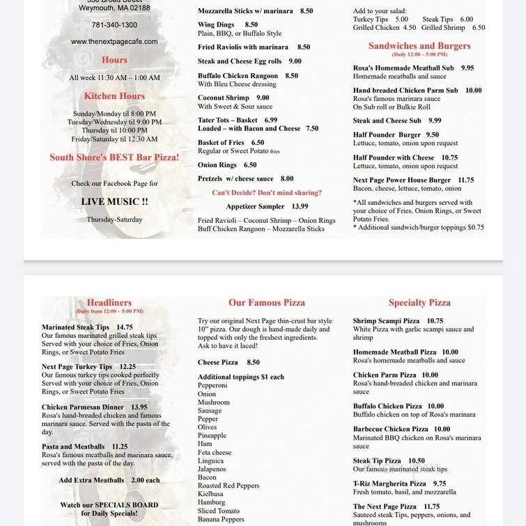 Next Page Cafe - Weymouth, MA menu_pic