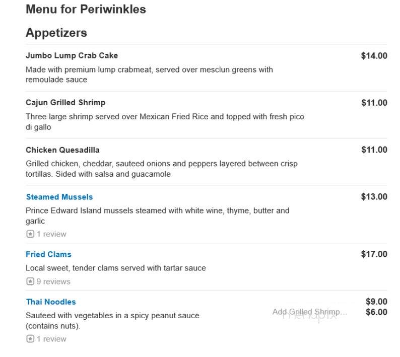 Periwinkles - Essex, MA menu_pic