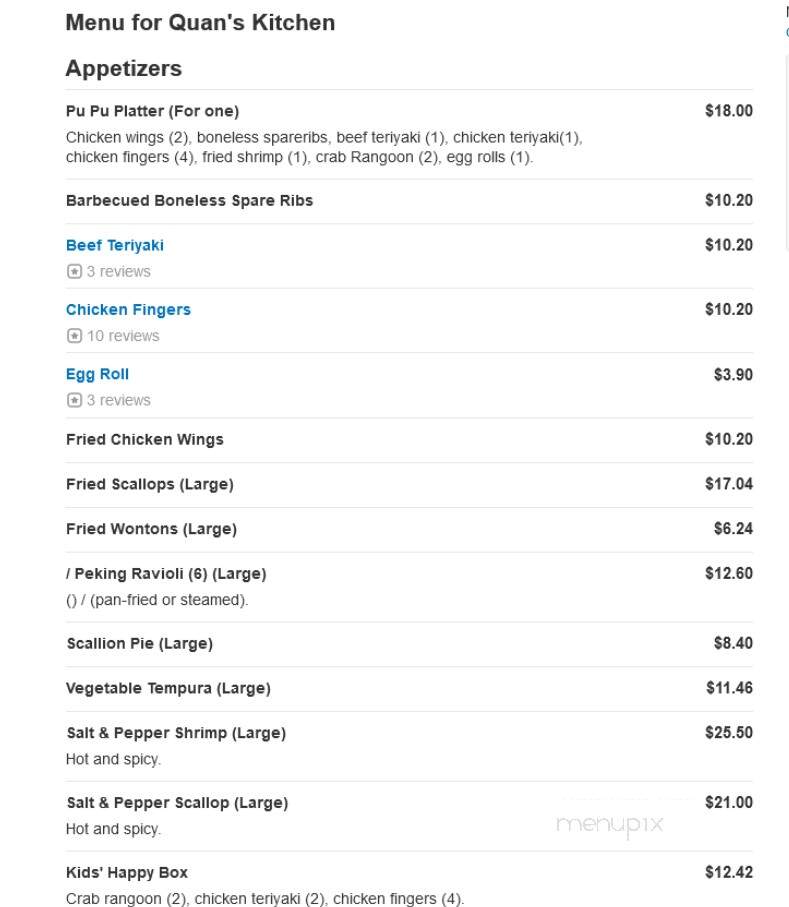 Quan's Kitchen - Weymouth, MA menu_pic