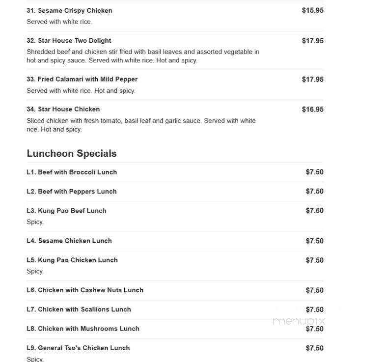 Star House Chinese Restaurant - Framingham, MA menu_pic