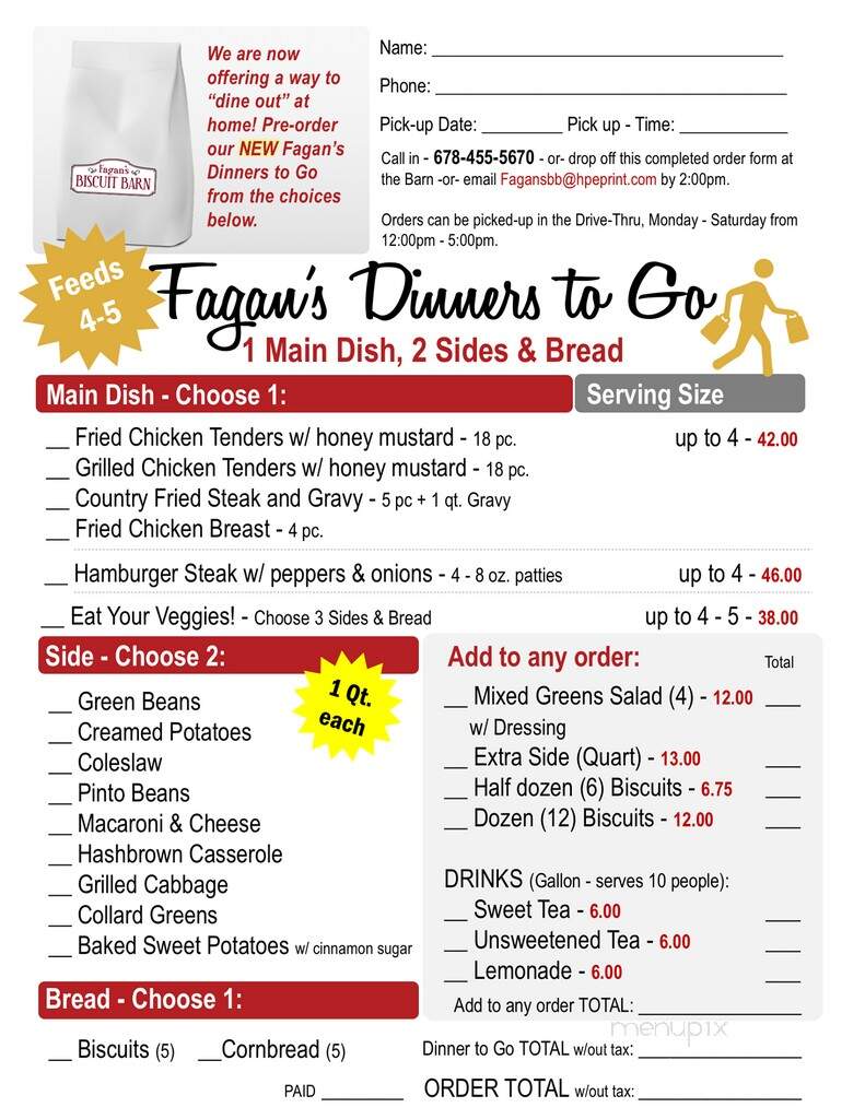 Fagan's Biscuit Barn - Cumming, GA menu_pic