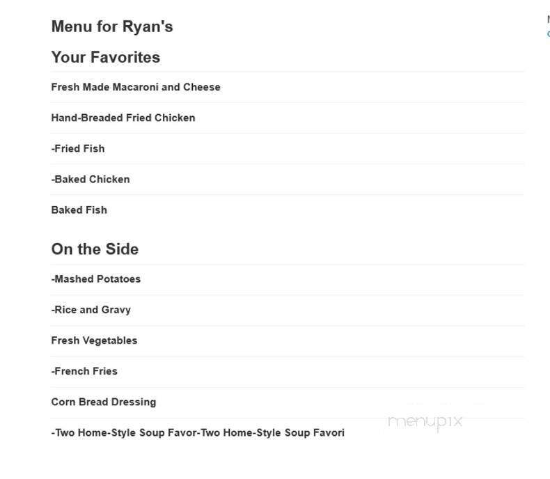 Ryan's Grill Buffet & Bakery - Canton, GA menu_pic