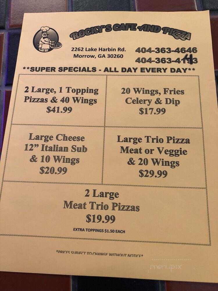 Rocky's Cafe & Pizza - Morrow, GA menu_pic