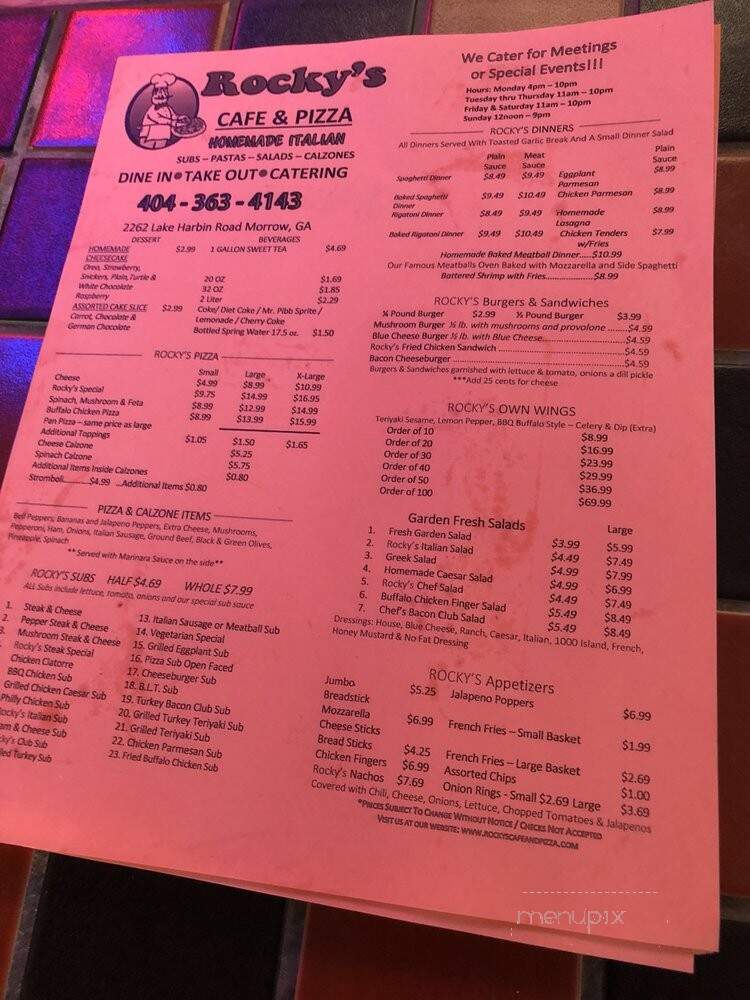 Rocky's Cafe & Pizza - Morrow, GA menu_pic