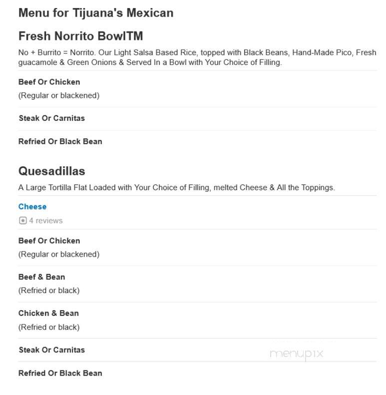 Tijuana's Mexican Restaurant - Dalton, GA menu_pic