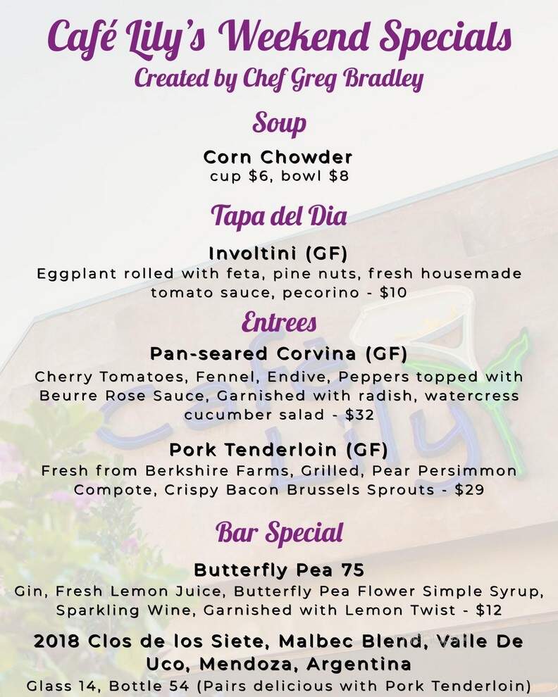 Cafe Lily - Decatur, GA menu_pic