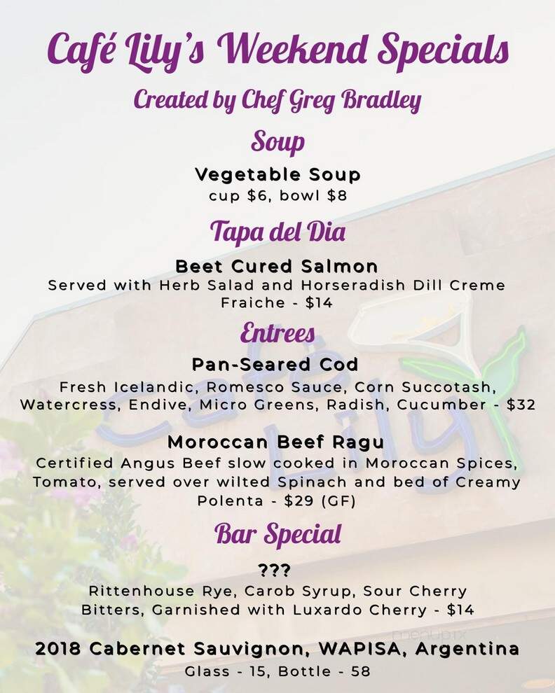 Cafe Lily - Decatur, GA menu_pic
