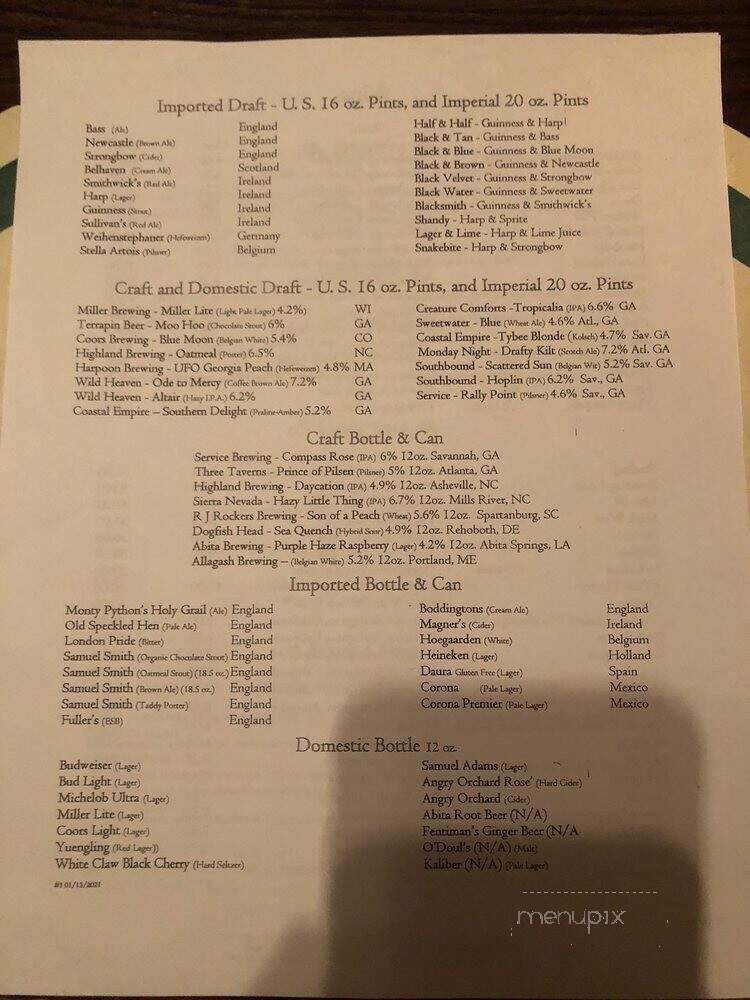 Six Pence Pub - Savannah, GA menu_pic