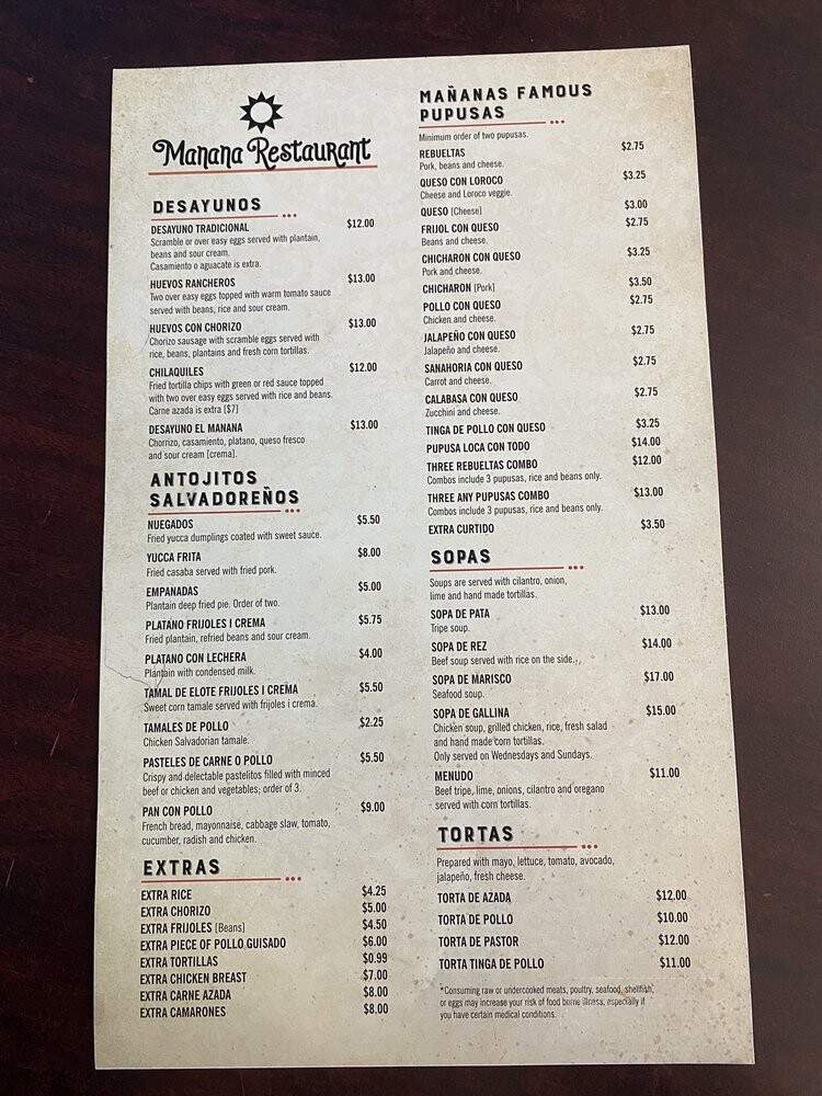 Manana Restaurant - Saint Paul, MN menu_pic