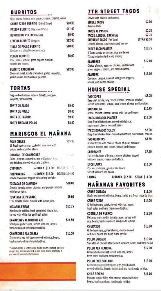 Manana Restaurant - Saint Paul, MN menu_pic