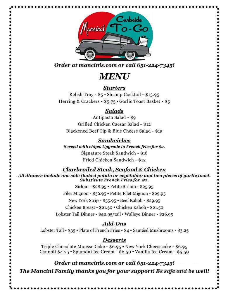 Mancinis Char House - Saint Paul, MN menu_pic