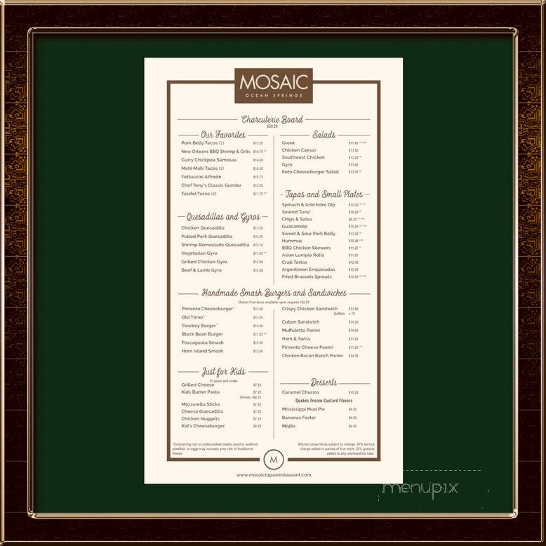 Mosaic Tapas Bar - Ocean Springs, MS menu_pic