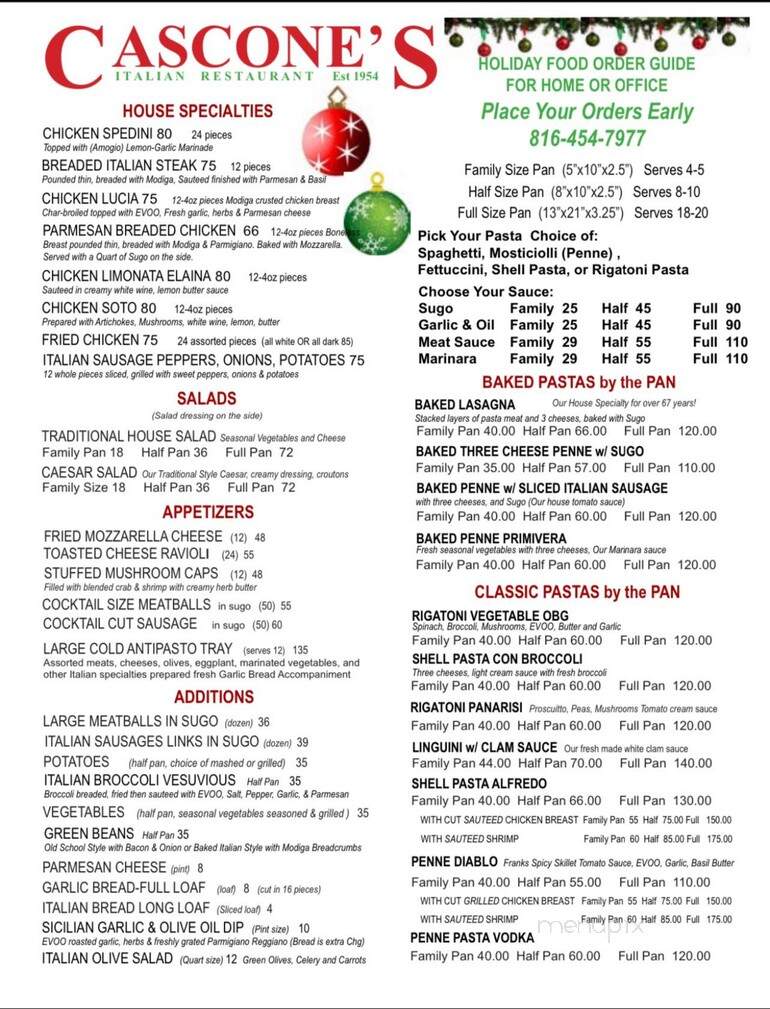 Cascone's Italian Restaurant - Kansas City, MO menu_pic