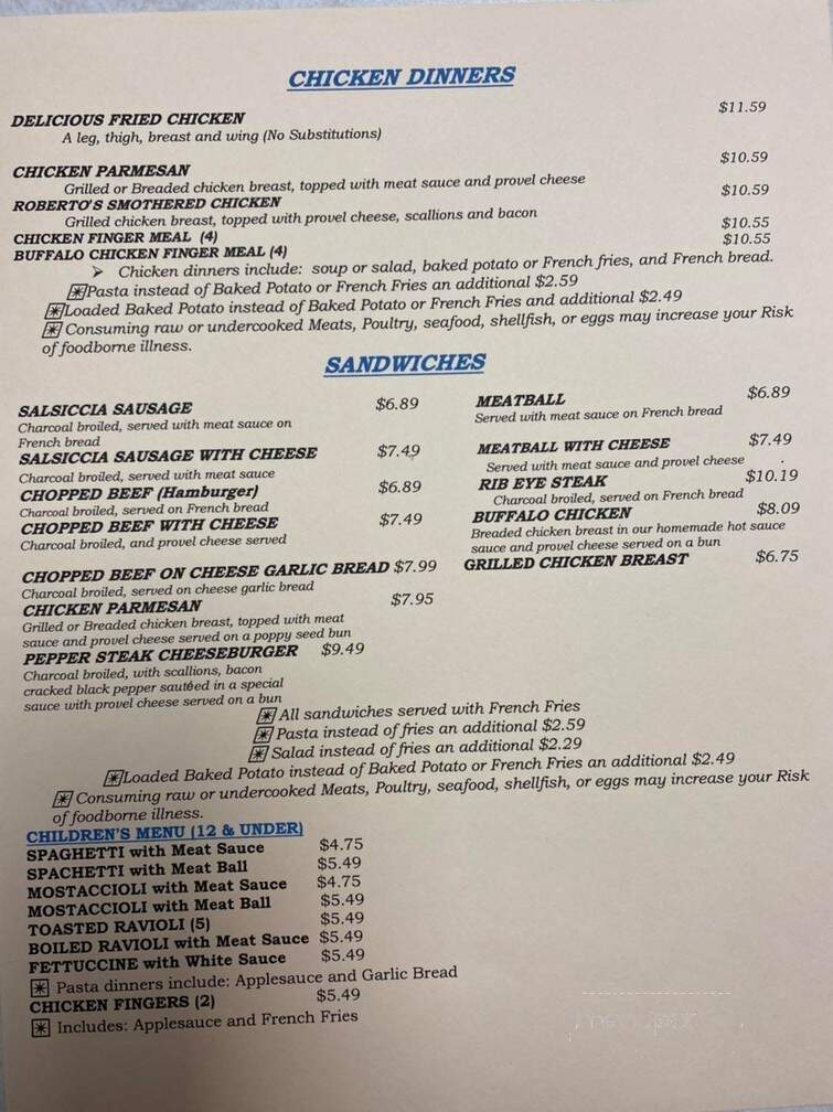Roberto's Italian Restaurant - Florissant, MO menu_pic