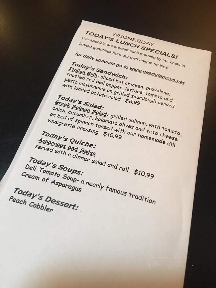 Nearly Famous Deli & Pasta - Springfield, MO menu_pic