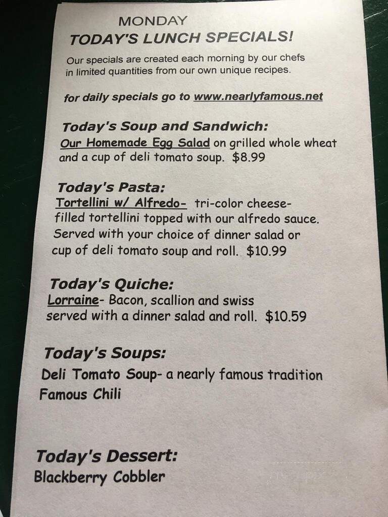 Nearly Famous Deli & Pasta - Springfield, MO menu_pic