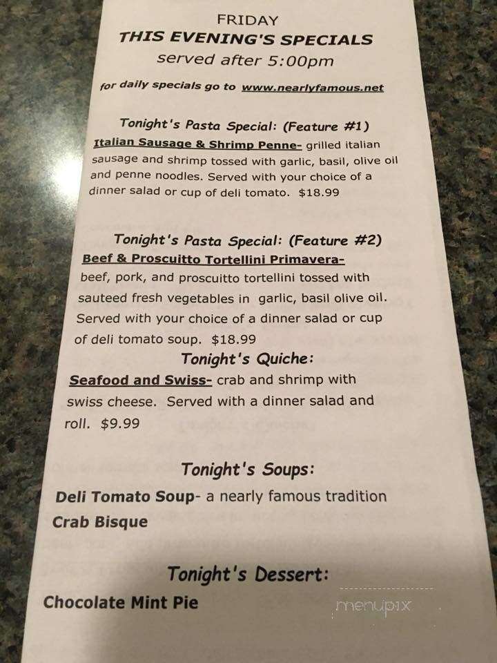 Nearly Famous Deli & Pasta - Springfield, MO menu_pic