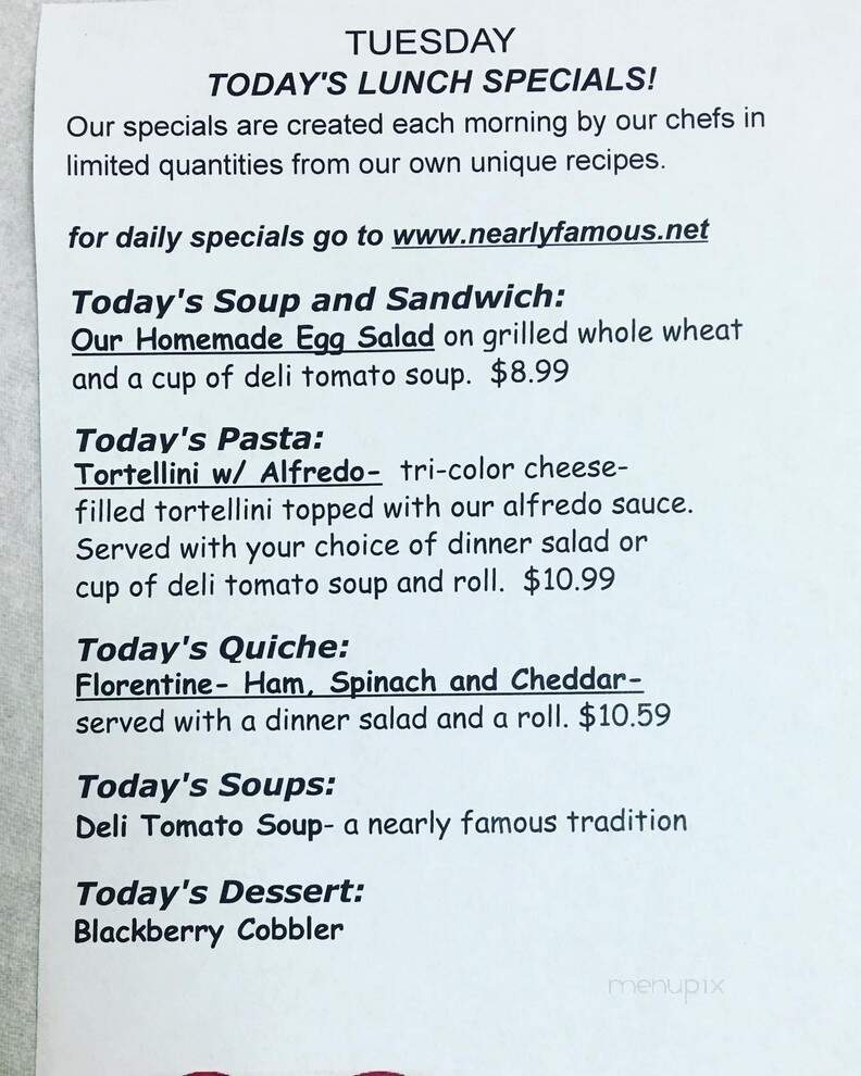 Nearly Famous Deli & Pasta - Springfield, MO menu_pic