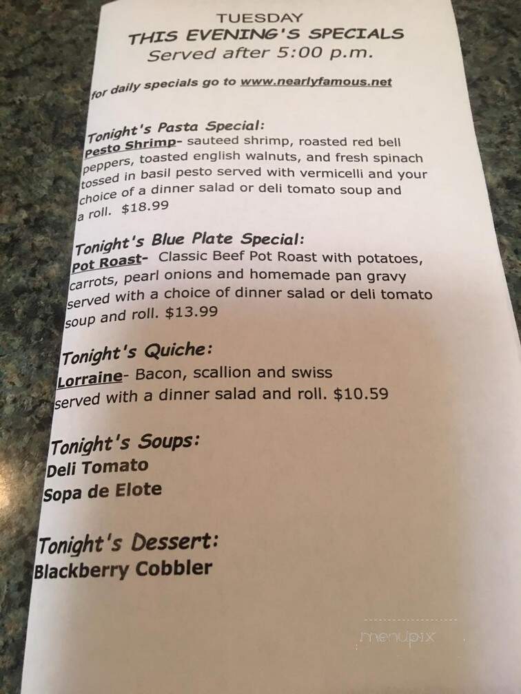 Nearly Famous Deli & Pasta - Springfield, MO menu_pic