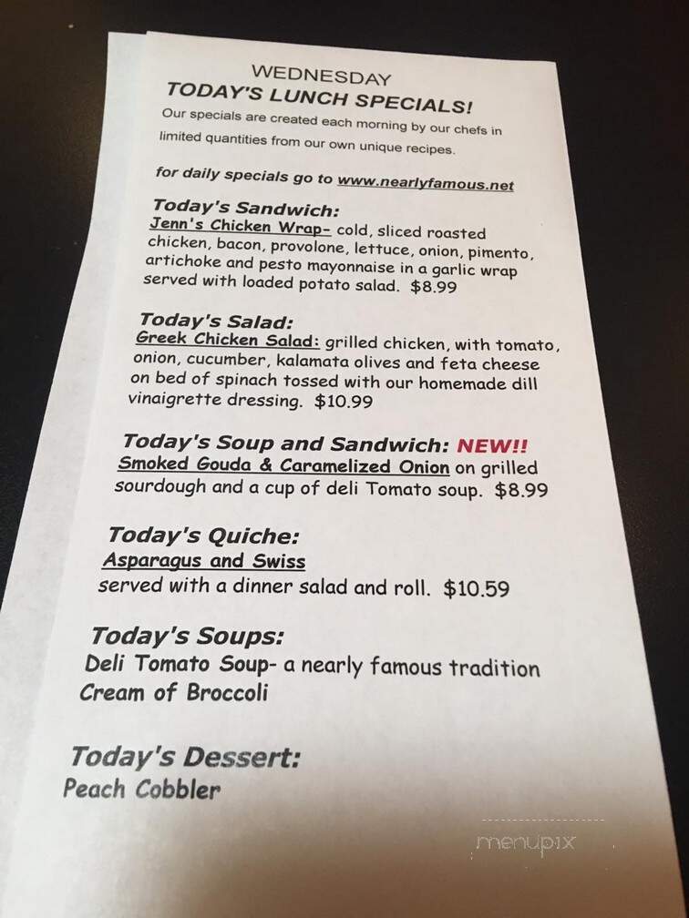 Nearly Famous Deli & Pasta - Springfield, MO menu_pic