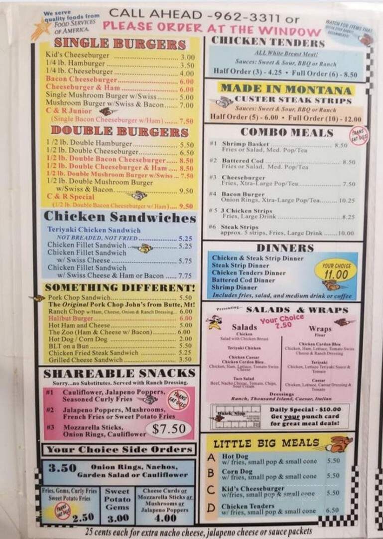 Quick Stop Drive In - Joliet, MT menu_pic