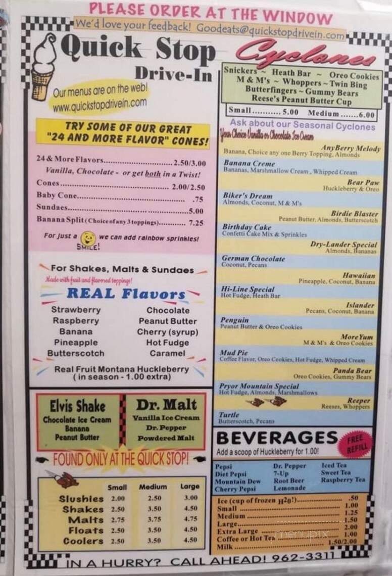 Quick Stop Drive In - Joliet, MT menu_pic