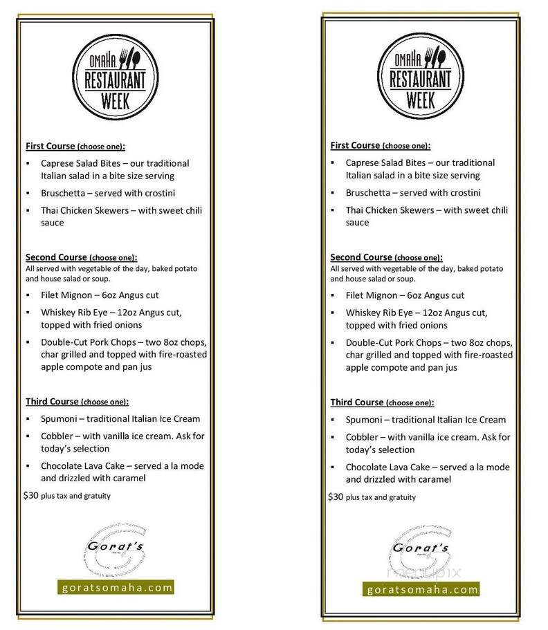 Gorat's Steakhouse - Omaha, NE menu_pic