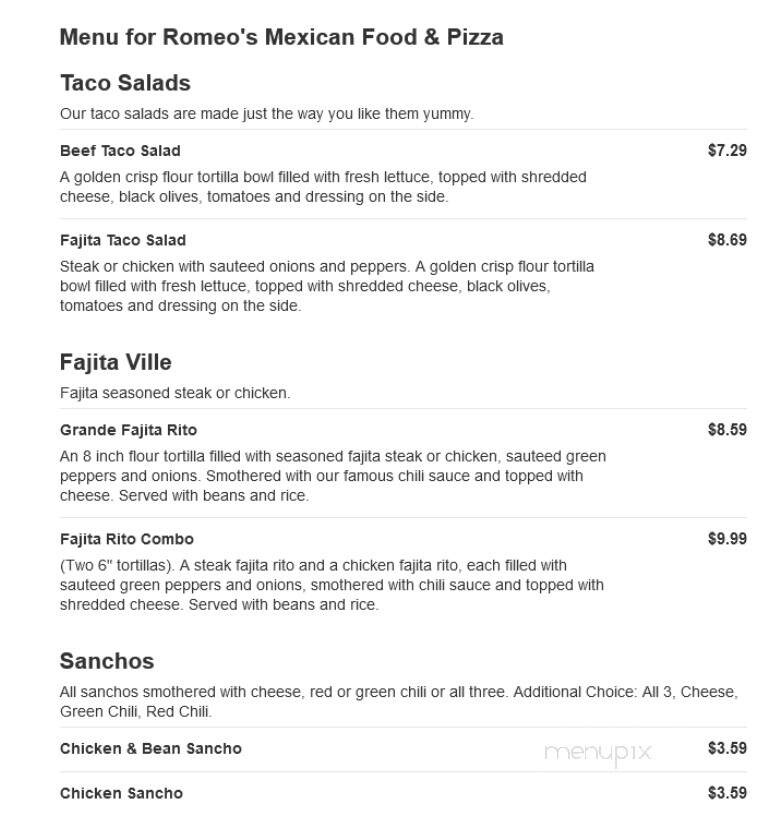 Romeo's Mexican Food & Pizza - Omaha, NE menu_pic