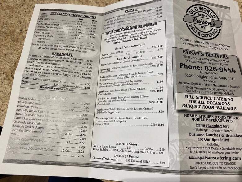 Paisan's - Reno, NV menu_pic