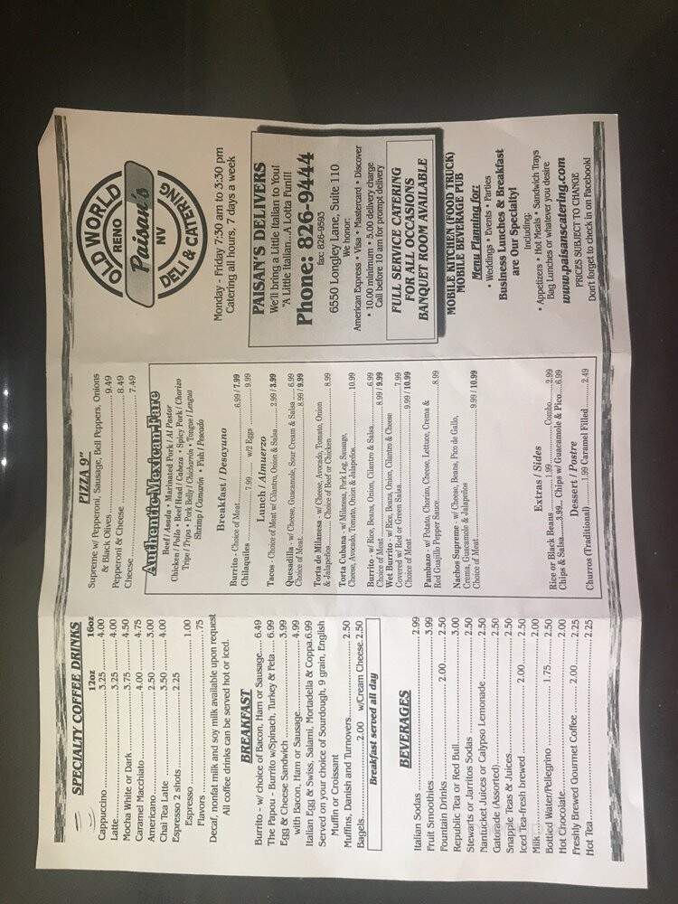 Paisan's - Reno, NV menu_pic