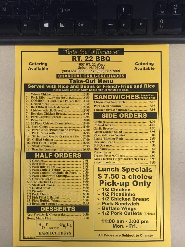 Route 22 BBQ - Union, NJ menu_pic