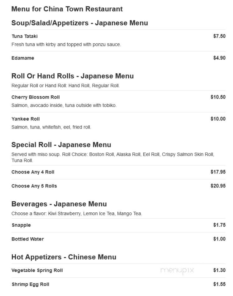 Chinatown Restaurant - Bayville, NJ menu_pic