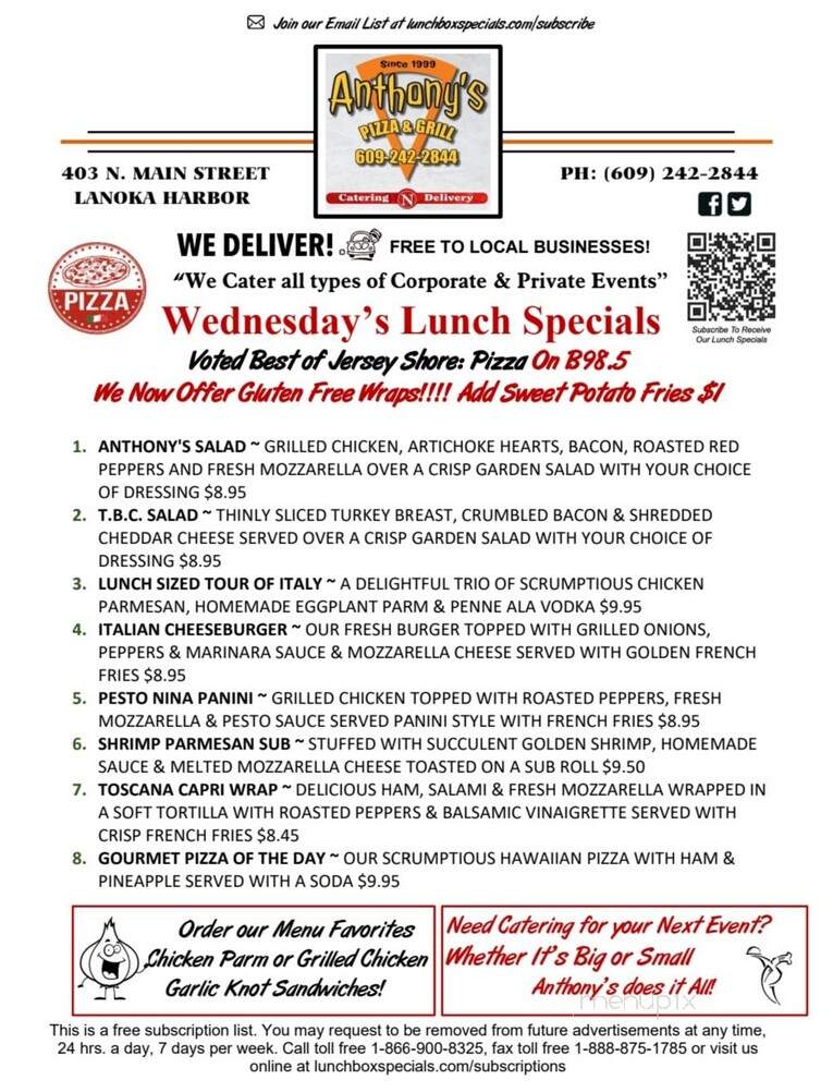 Anthony's Pizzeria - Lanoka Harbor, NJ menu_pic