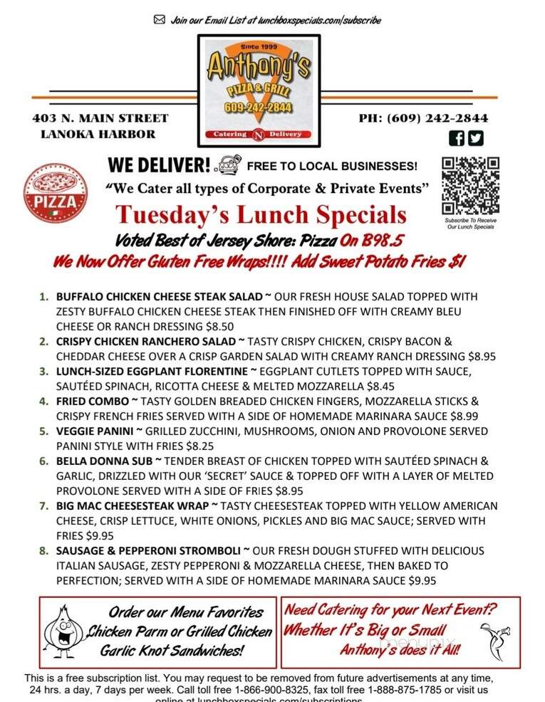Anthony's Pizzeria - Lanoka Harbor, NJ menu_pic