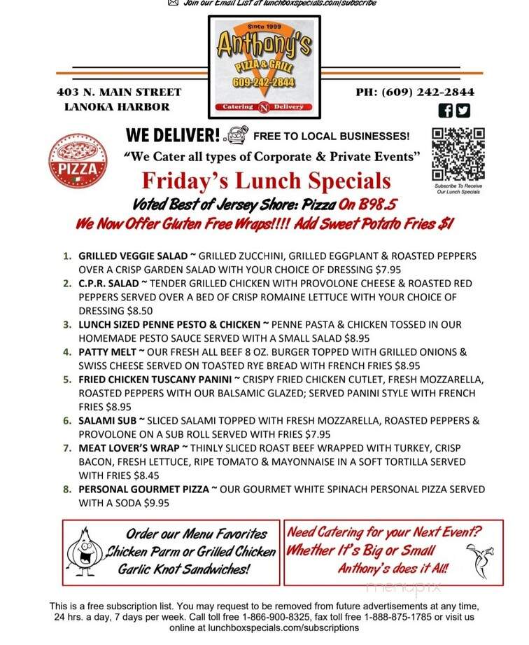 Anthony's Pizzeria - Lanoka Harbor, NJ menu_pic
