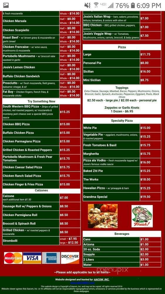 Josie's Pizzeria Catering - Lyndhurst, NJ menu_pic