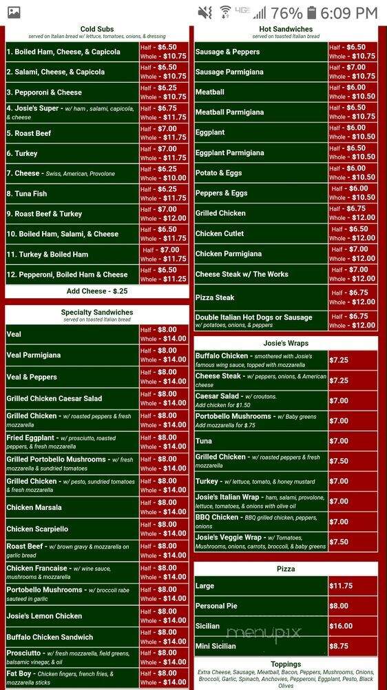 Josie's Pizzeria Catering - Lyndhurst, NJ menu_pic